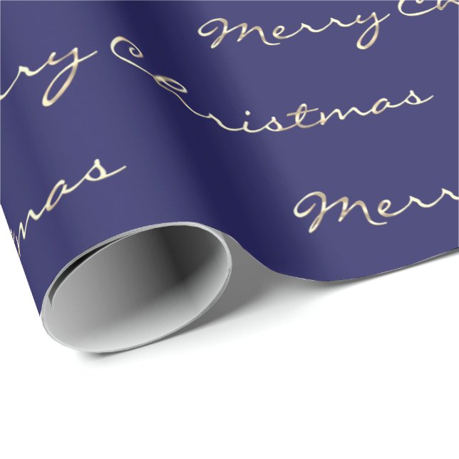 Frohe Weihnachten Golden Script Holidays Blue Navy Geschenkpapier (Rolleneckpunkt)