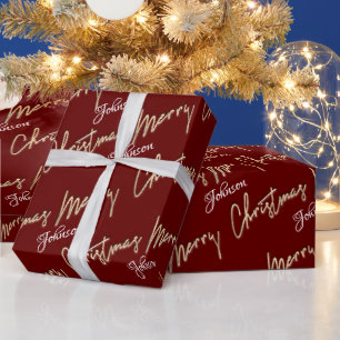 Frohe Weihnachten Golden Script Name Custom Burgun Geschenkpapier