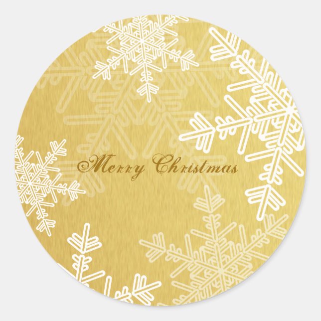 Frohe Weihnachten Golden Snowflake Minimalistische Runder Aufkleber (Vorderseite)
