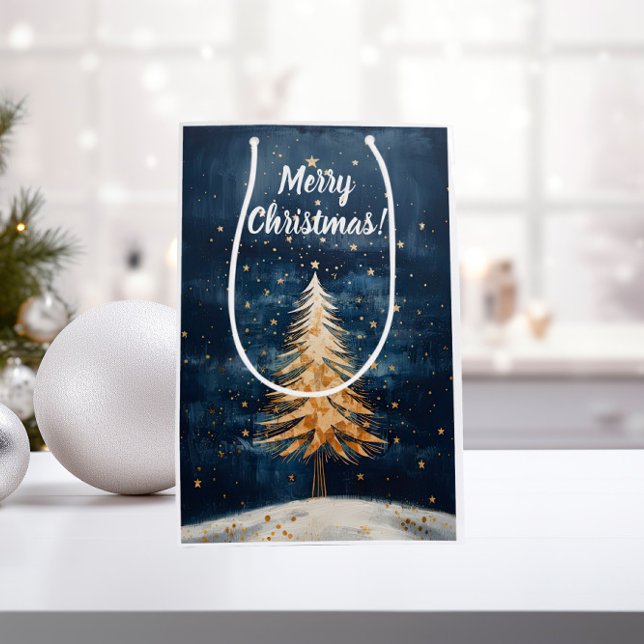 Frohe Weihnachten Golden Tree Mittlere Geschenktüte (Von Creator hochgeladen)