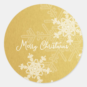Frohe Weihnachten Golden White Snowflake Minimalis Runder Aufkleber