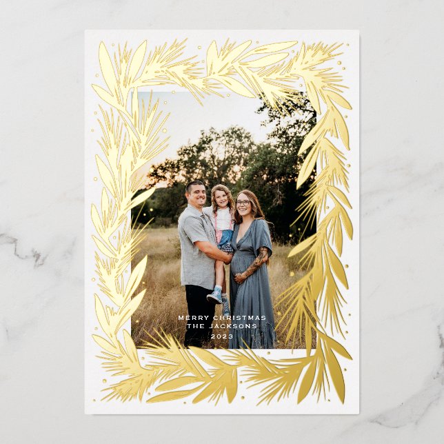 Frohe Weihnachten Golden Wreath Folien Feiertagskarte (Vorderseite)