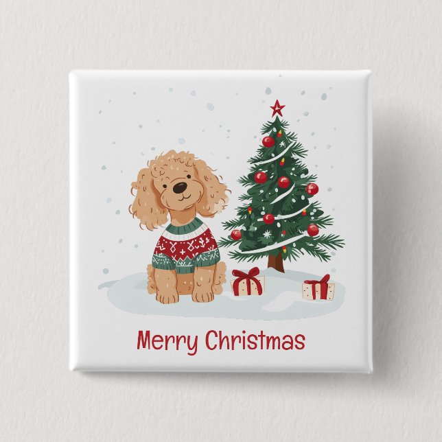 Frohe Weihnachten Goldendoodle Dog Button (Vorderseite)