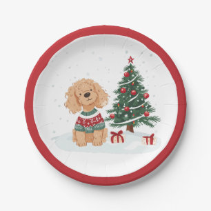 Frohe Weihnachten Goldendoodle Dog Pappteller