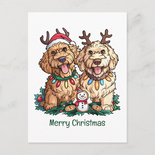 Frohe Weihnachten Goldendoodle Hunde (Vorderseite)