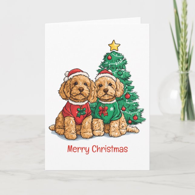 Frohe Weihnachten Goldendoodle Hunde (Vorderseite)
