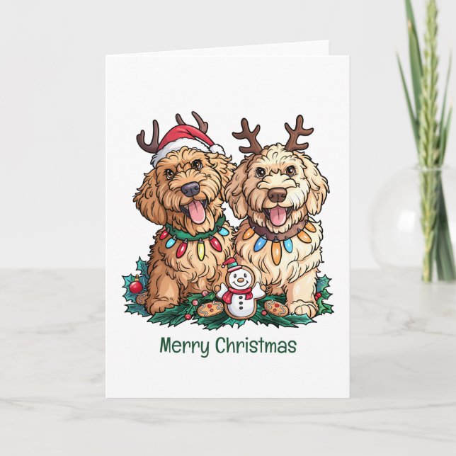 Frohe Weihnachten Goldendoodle Hunde (Vorderseite)