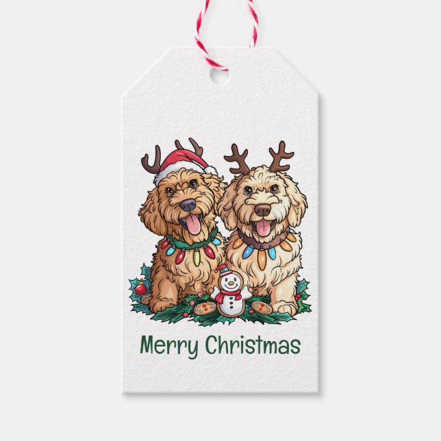 Frohe Weihnachten Goldendoodle Hunde Geschenkanhänger (Vorderseite)