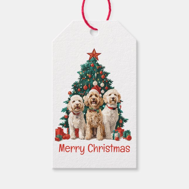 Frohe Weihnachten Goldendoodle Hunde Geschenkanhänger (Vorderseite)