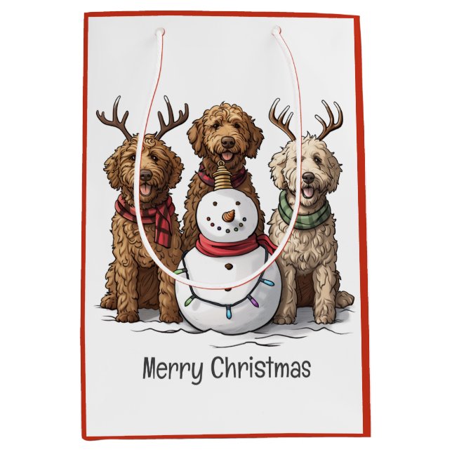 Frohe Weihnachten Goldendoodle Hunde Mittlere Geschenktüte (Vorderseite)
