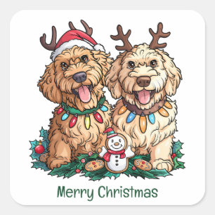 Frohe Weihnachten Goldendoodle Hunde Quadratischer Aufkleber