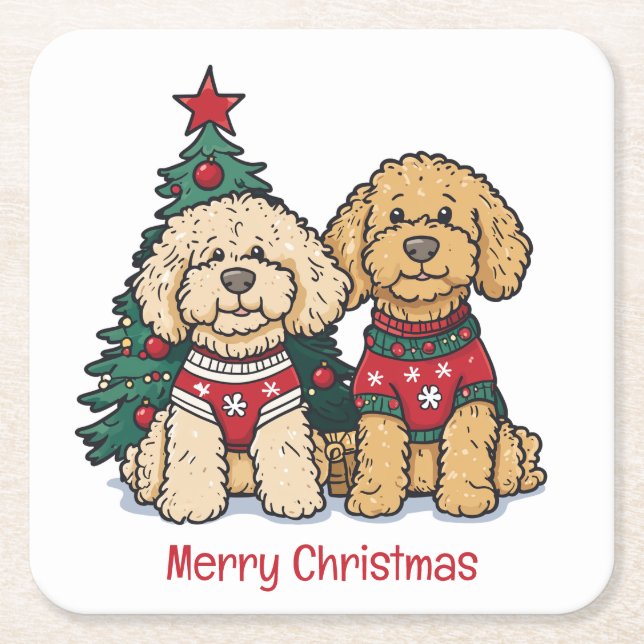 Frohe Weihnachten Goldendoodle Hunde Rechteckiger Pappuntersetzer (Vorderseite)