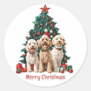 Frohe Weihnachten Goldendoodle Hunde Runder Aufkleber