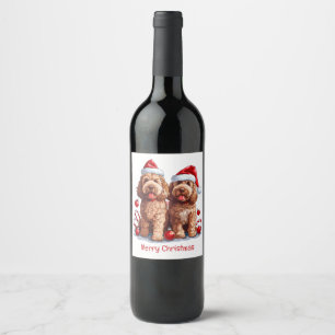 Frohe Weihnachten Goldendoodle Hunde Weinetikett