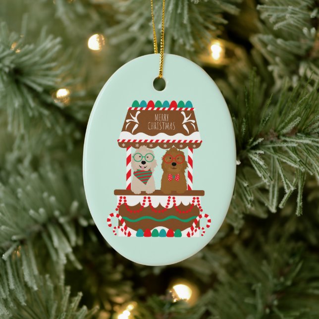 Frohe Weihnachten Goldendoodles Holiday Stand Hund Keramik Ornament (Baum)