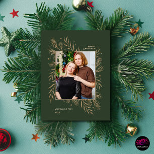 Frohe Weihnachten Goldene Blätter Familienfoto Grü