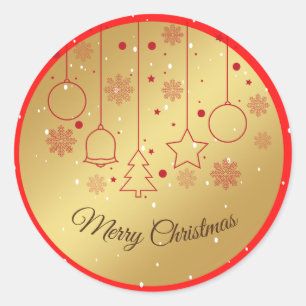 Frohe Weihnachten goldene und rote Ornamente Runder Aufkleber