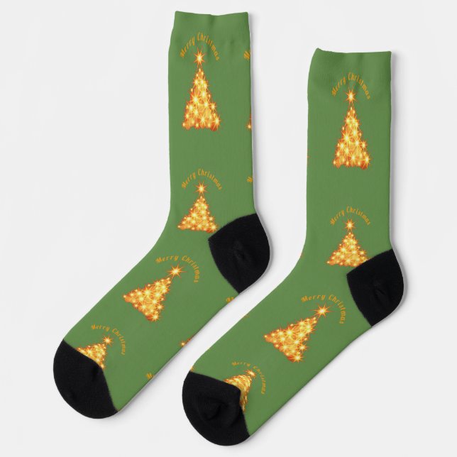 Frohe Weihnachten Goldener Baum Thunder_Cove Socken (Linkes Detail)