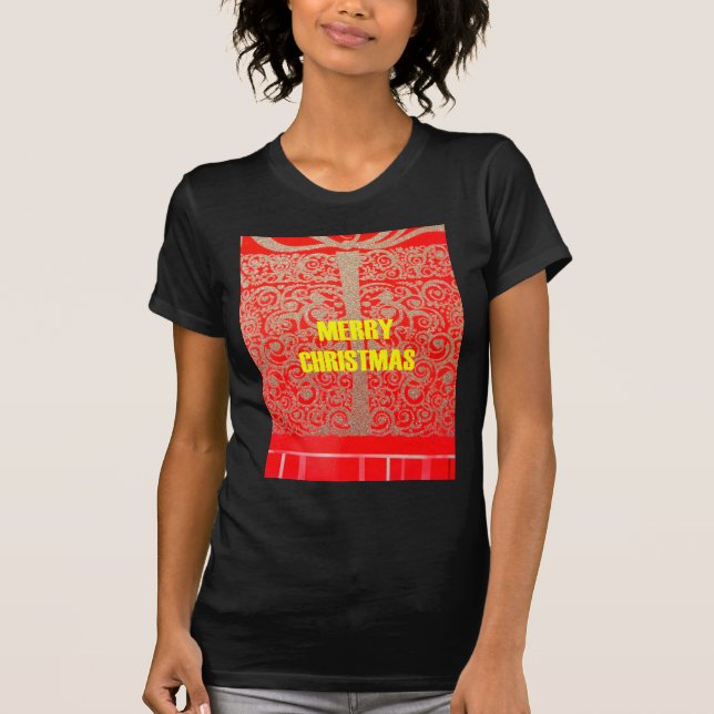 Frohe Weihnachten Goldener Roter Schnee Glitzer Ku T-Shirt (Vorderseite)