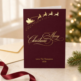 Frohe Weihnachten Goldfolie Burgunder Santa Schlit