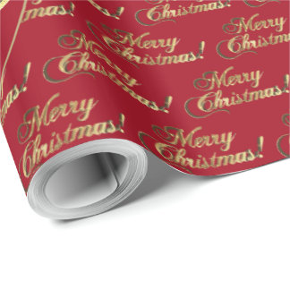 Frohe Weihnachten Goldfolie Script Apfelrot Geschenkpapier