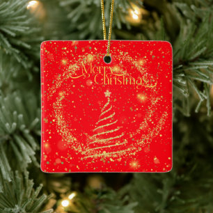 Frohe Weihnachten! Goldstaub gegen Rot, Glitterie Keramikornament