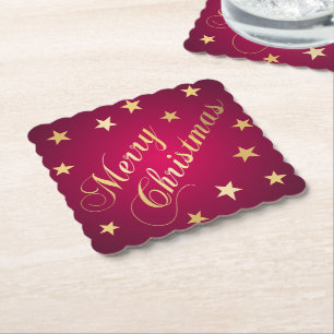 Frohe Weihnachten Goldtöne Sterne Burgund Elegant Untersetzer