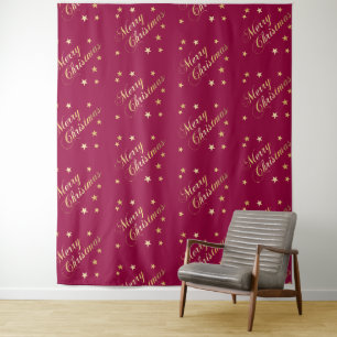 Frohe Weihnachten Goldtöne Sterne Burgund Elegant Wandteppich