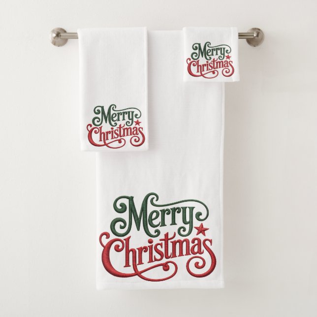 Frohe Weihnachten Gotische Stickerei Typografie Badhandtuch Set (Insitu)