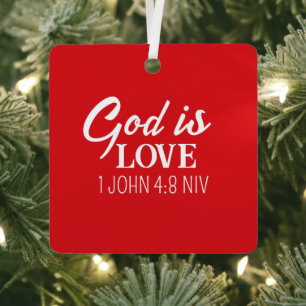 Frohe Weihnachten Gott ist Liebe Bible Verse Red Ornament Aus Metall