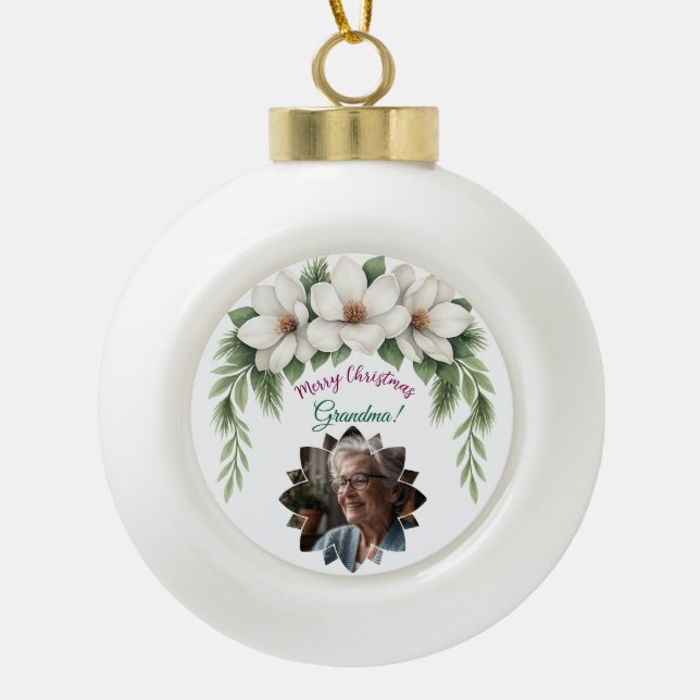 Frohe Weihnachten Grandma Foto Weihnachtsgeschenk Keramik Kugel-Ornament (Vorderseite)