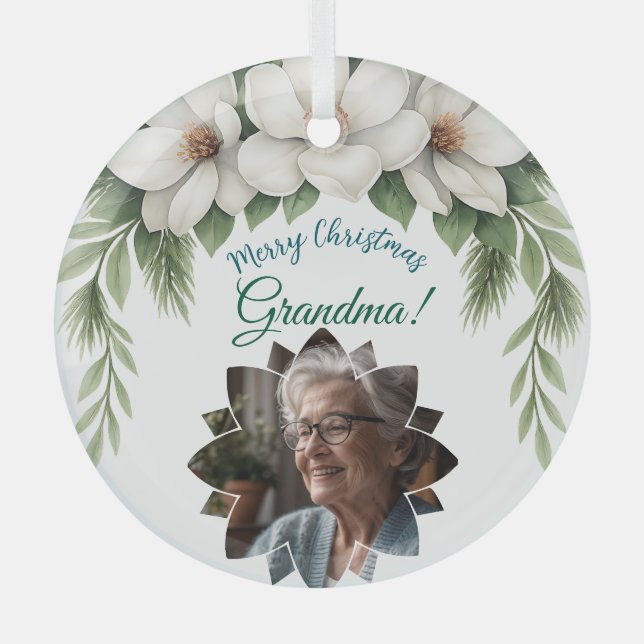 Frohe Weihnachten Grandma Foto Weihnachtsgeschenk Ornament Aus Glas (Vorderseite)