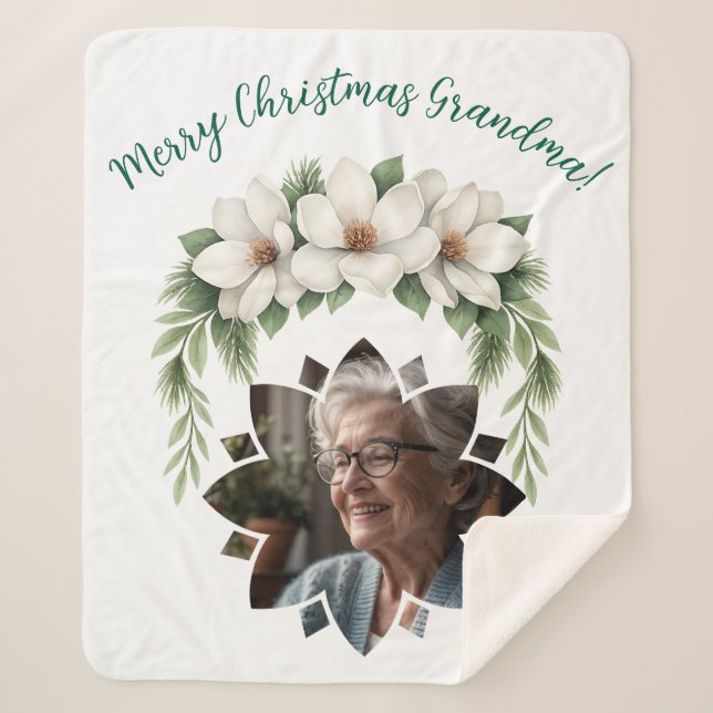 Frohe Weihnachten Grandma Foto Weihnachtsgeschenk Sherpadecke (Vorderseite)