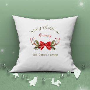 Frohe Weihnachten Granny Bow Berries Modern Kissen