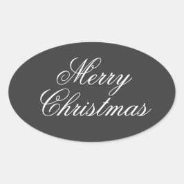 Frohe Weihnachten Grau White Script Ovaler Aufkleber