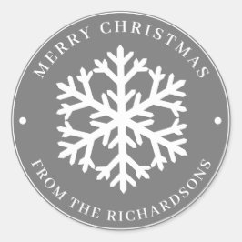 Frohe Weihnachten Graue Runde Weiße Schneeflocke Runder Aufkleber
