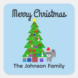 Frohe Weihnachten Gray Poodle Weihnachts #5 Sticke Quadratischer Aufkleber