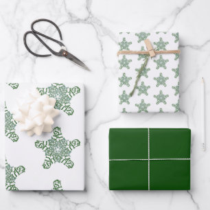 Frohe Weihnachten Green Calligrafy Star Geschenkpapier Set
