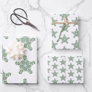 Frohe Weihnachten Green Calligrafy Star Geschenkpapier Set