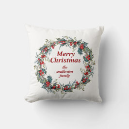 Frohe Weihnachten Green Red Holly Berry Wreath Kissen