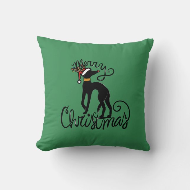 Frohe Weihnachten Greyhound Reindeer Kissen (Vorderseite)