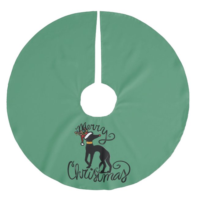 Frohe Weihnachten Greyhound Reindeer Polyester Weihnachtsbaumdecke (Vorderseite)