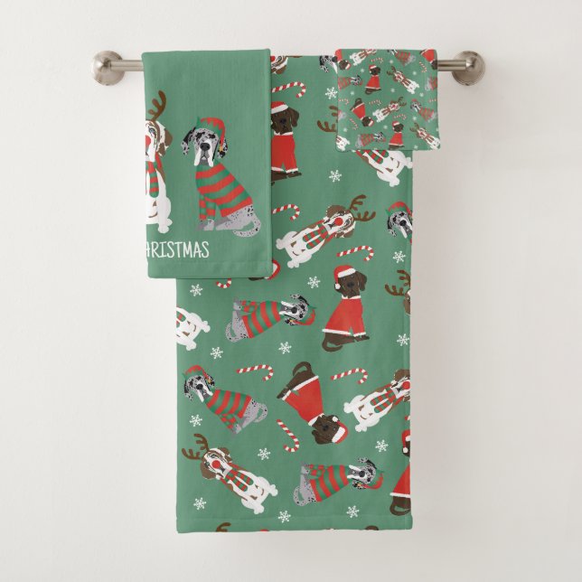 Frohe Weihnachten Große Dane Hunde Badhandtuch Set (Insitu)