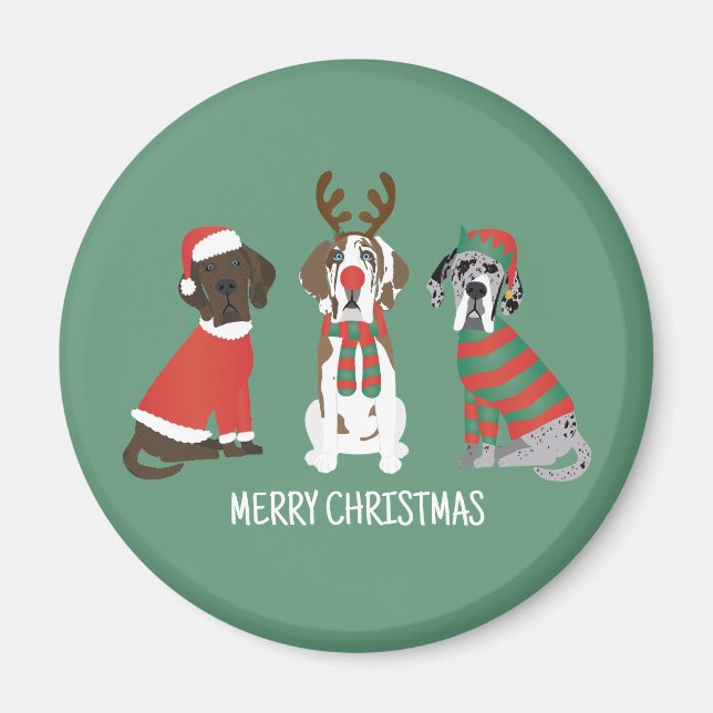 Frohe Weihnachten Große Dane Hunde Magnet (Vorne)