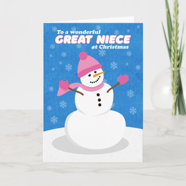 Frohe Weihnachten Große Nichte Niedlich Snowman (Vorderseite)