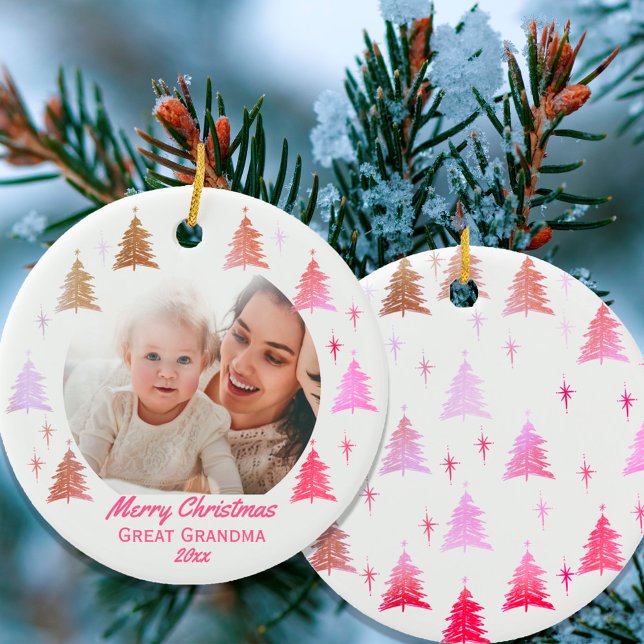Frohe Weihnachten Große Oma Pink Gold Foto Keramik Ornament (Von Creator hochgeladen)