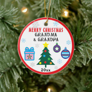 Frohe Weihnachten Großeltern Schneeflocken Baum FO Keramik Ornament