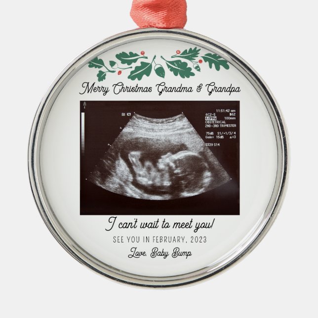 Frohe Weihnachten Großeltern Schwangerschaft Baby  Ornament Aus Metall (Vorne)
