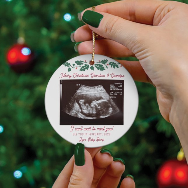Frohe Weihnachten Großeltern Ultrasound Schwangers Keramik Ornament (Pregnancy Announcement Grandma Keepsake Ornament)