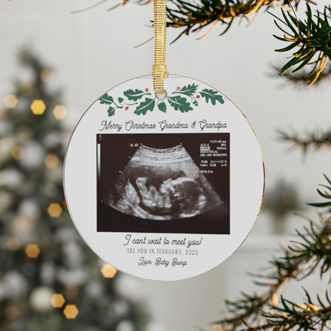 Frohe Weihnachten Großeltern Ultrasound Schwangers Ornament (Merry Christmas Grandma and Grandpa Baby Reveal Acrylic Ornament)
